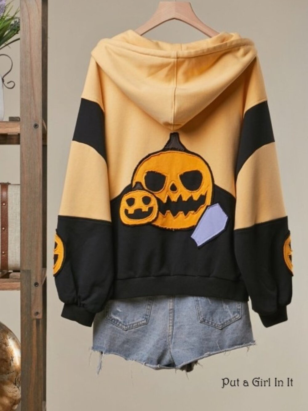 Women's Mello Pumpkin Patch Oversized Zip Up Hoodie Jacket Halloween Fall S M L